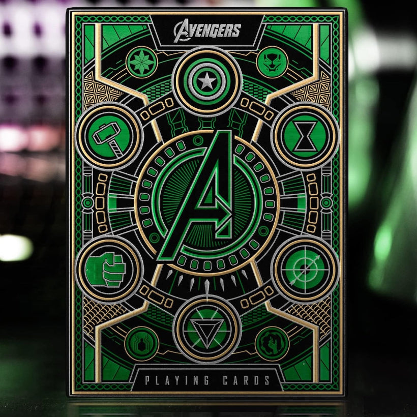 Theory11 Avengers playing cards with green and black design