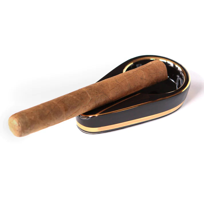 Single Black And Gold Inlay Ceramic Ashtray