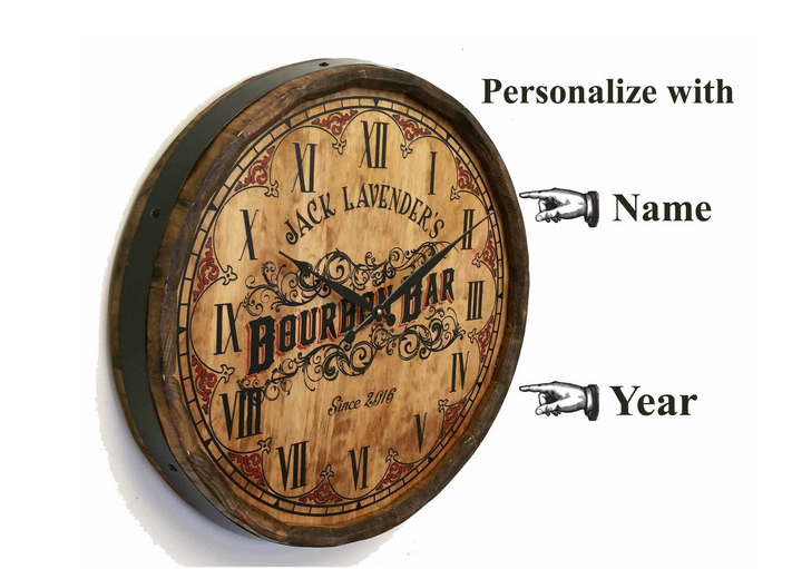 Personalized Bourbon Bar Quarter Barrel Clock