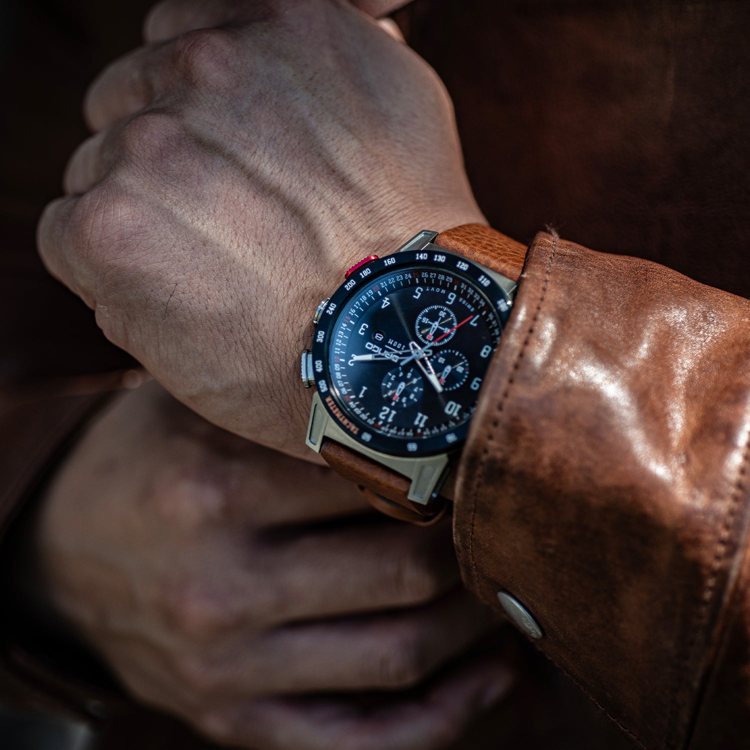 CR-01 - Chrono Watch with Italian Leather Strap - Whiskey Brown